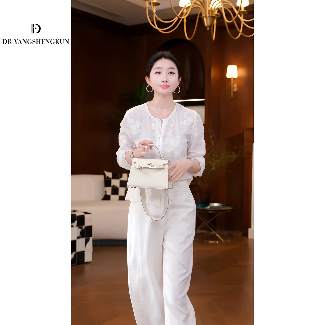 DR杨圣坤2025新款新中式蕾丝刺绣苎麻衬衫【云朵慕斯】GF2502-1224