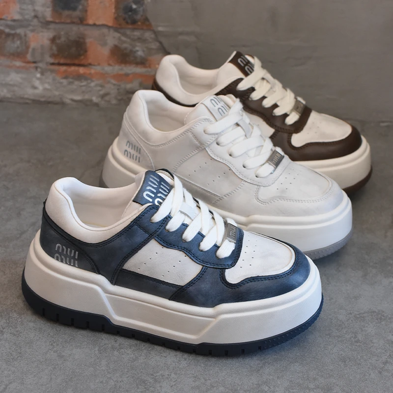 欧洲站女鞋超火爆款擦色厚底小白鞋女2025新款休闲透气运动板鞋潮