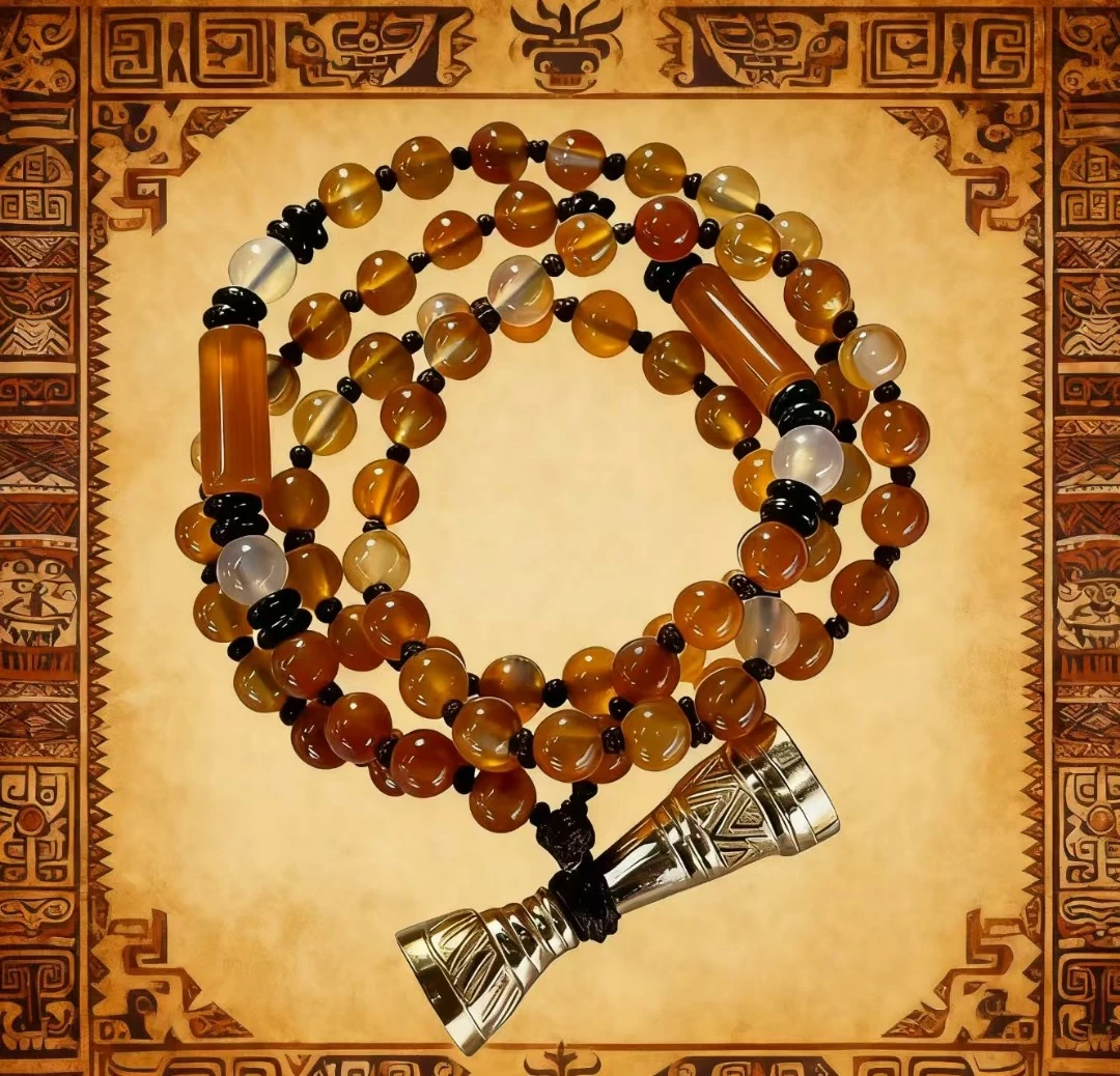 铜合金手链 多圈橙透珠手链 配瑶族手鼓坠 质感衬秋日氛围