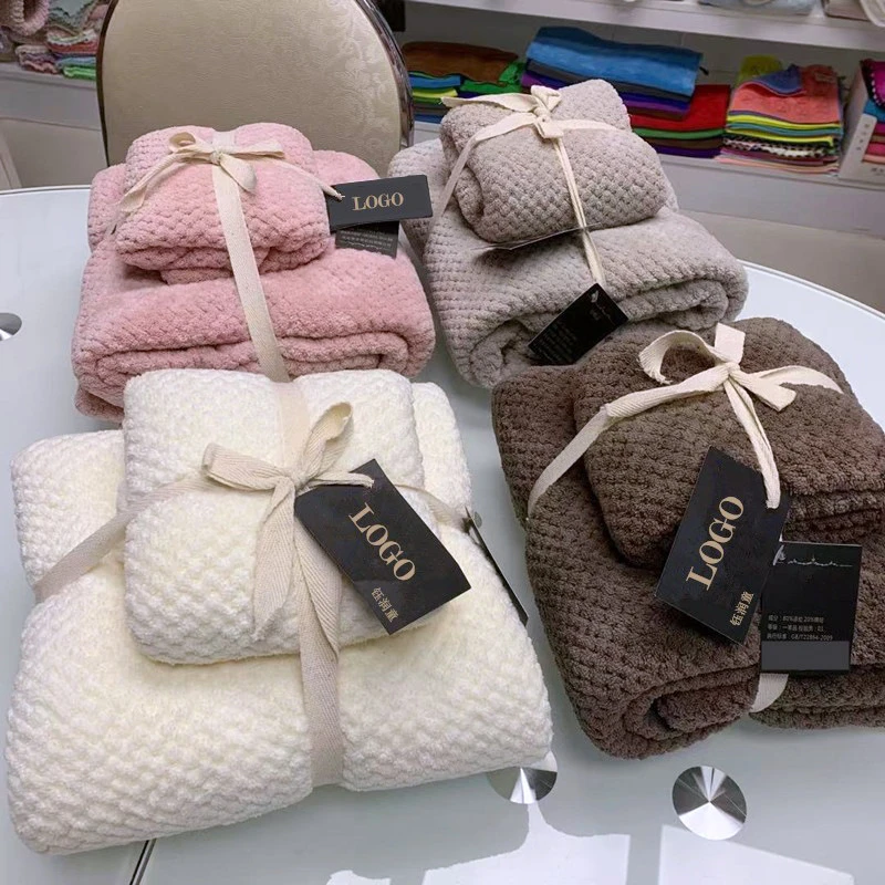 高品质珊瑚绒菠萝格毛巾浴巾组合套装加厚不掉毛吸水浴巾