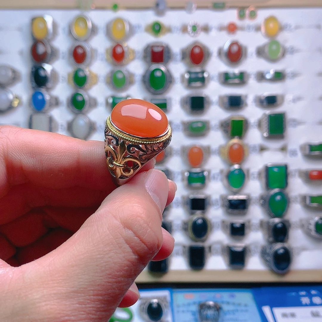 南红玛瑙戒指银S925镶嵌李