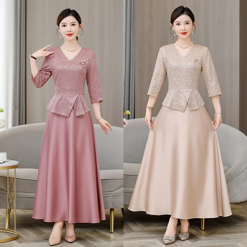 喜婆婆礼服敬酒服2025夏季新款优雅气质绣花修身连衣裙女琥珀流光