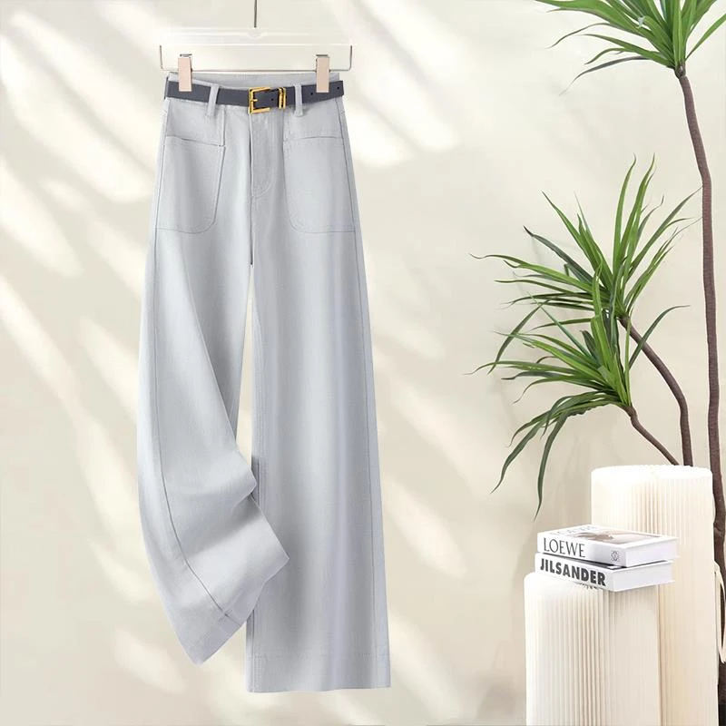 杜拉妮灰白色牛仔裤女夏季薄款2025新款小个子高腰窄版浅色直筒阔