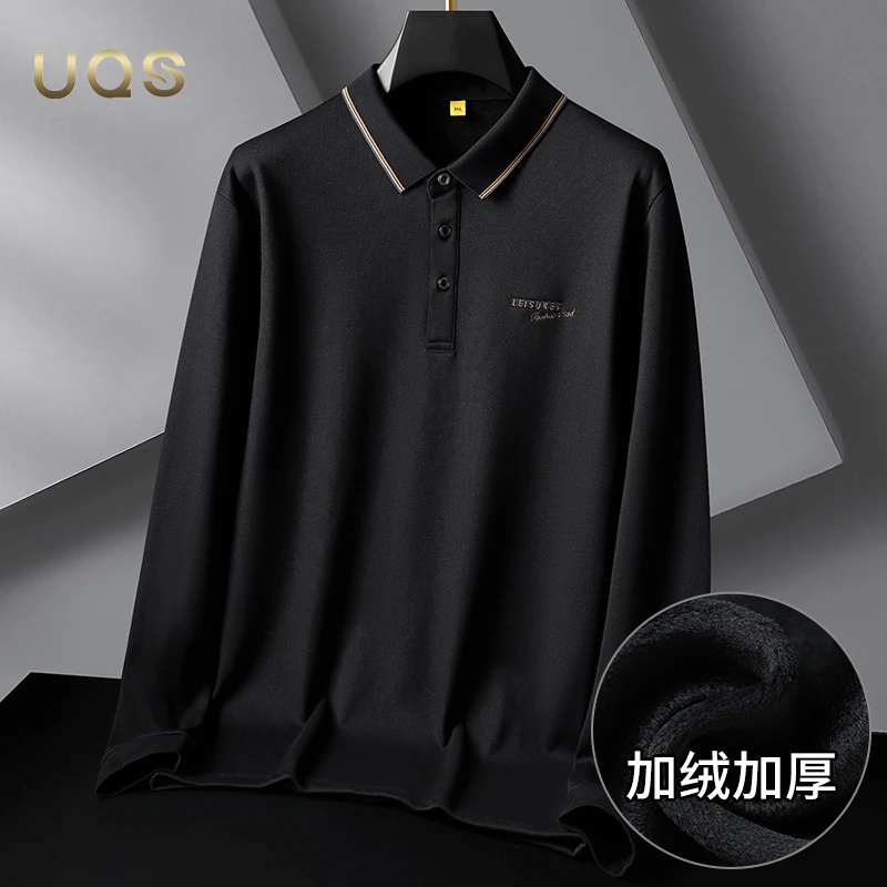 大码秋冬季长袖POLO衫男士商务休闲宽松舒适时尚翻领上衣保暖亲肤