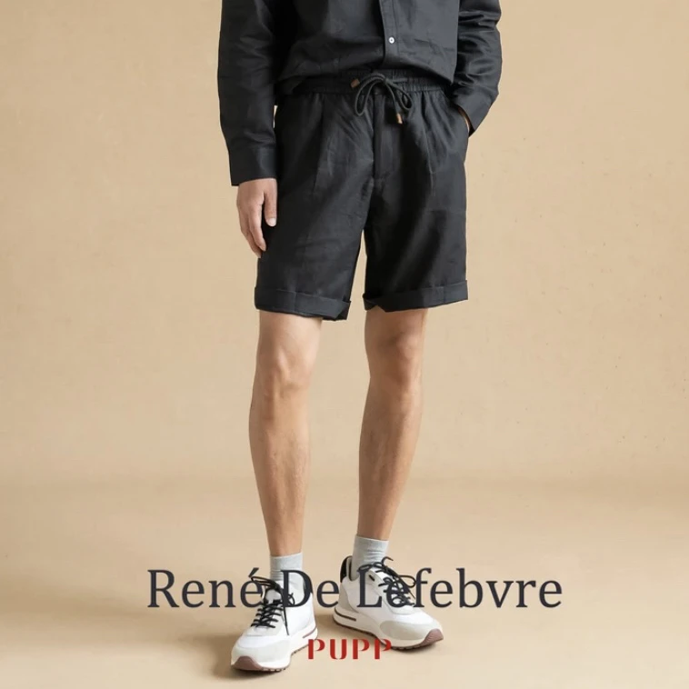 René De Lefebvre男士25夏季轻薄款棉麻混纺材质休闲简约短裤裤子