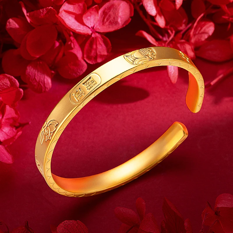 钛钢手镯 精品8N大吉手镯气质时尚实心金色古法