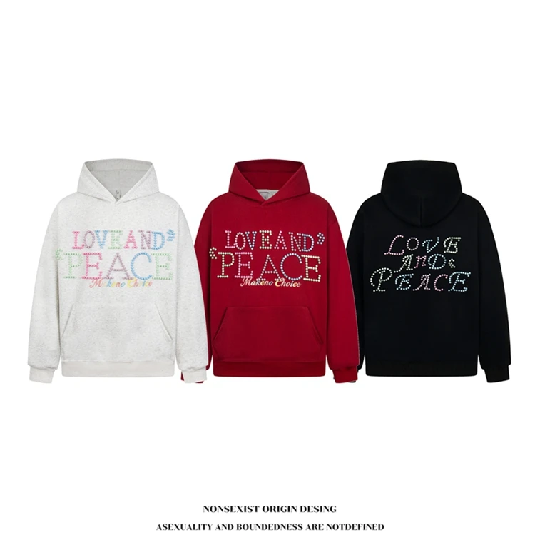 NONSEXIST 原创国潮高街钉珠字母oversize连帽卫衣男女宽松帽衫