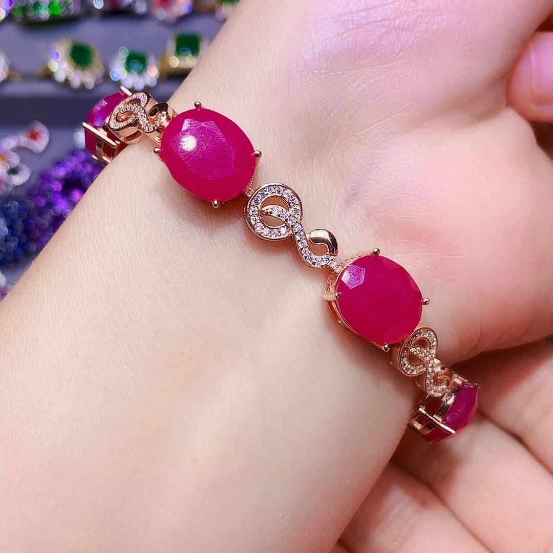 银S925镶嵌手链红宝石优*