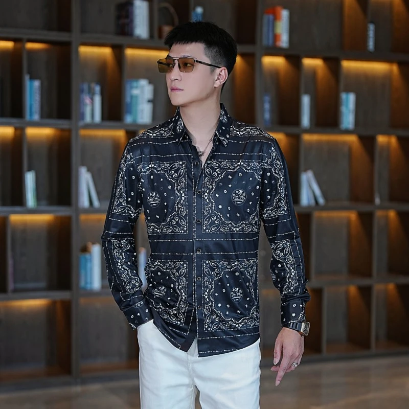 2025新款男士长袖冰丝衬衫爆款帅气潮流秋季高级轻奢修身男款衬衣