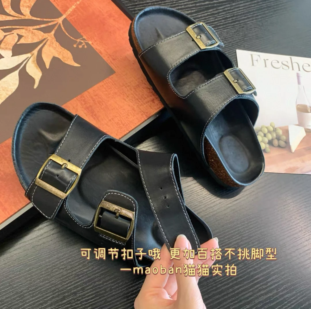 阮老板丨马皮博肯鞋露趾休闲拼色时装凉鞋夏季防滑凉鞋软底拖鞋