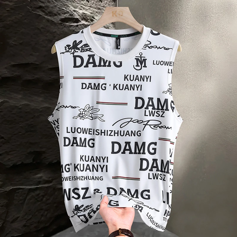 夏季男士高弹冰丝无袖T恤轻薄透气圆领背心休闲百搭速干坎肩男装