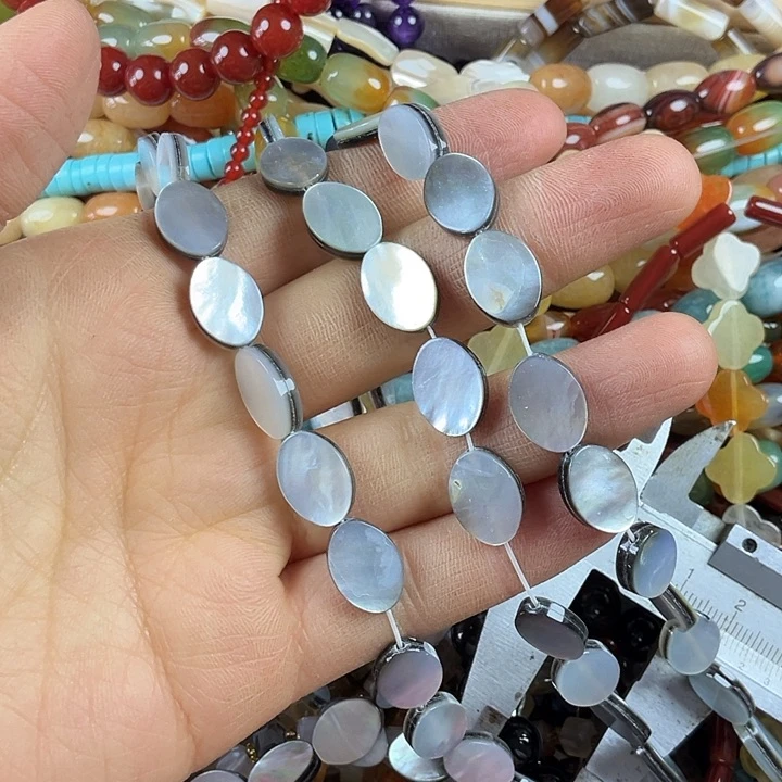 查罗石散珠合金卡10*14黑贝椭圆一条