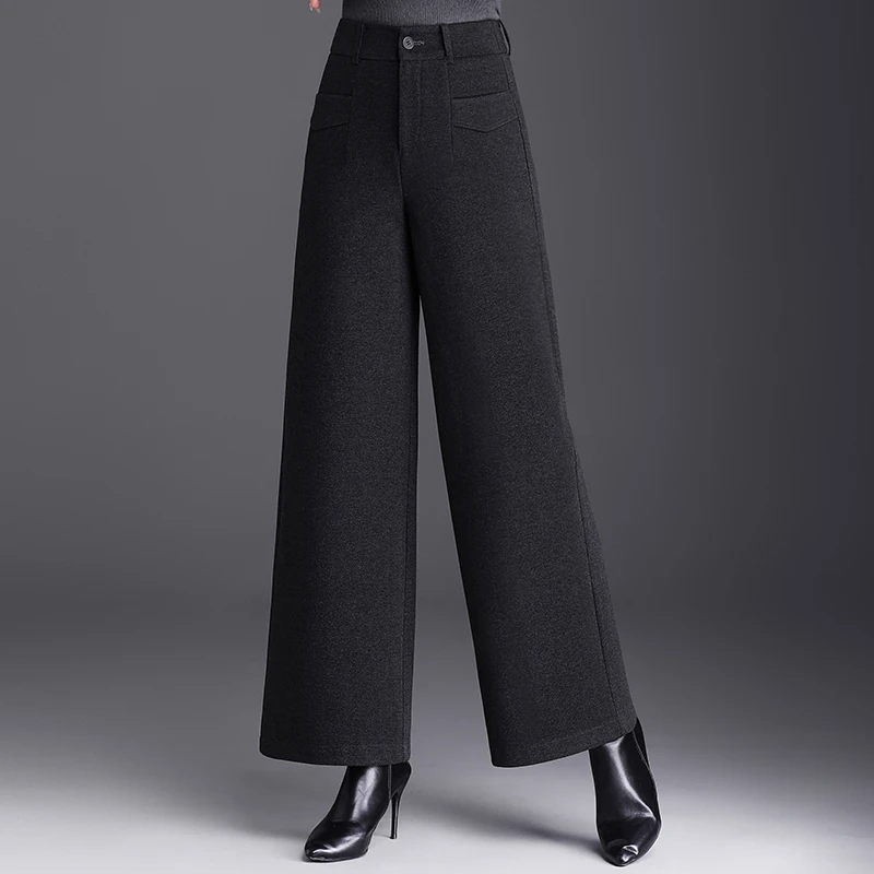 坠感毛呢阔腿裤女秋冬2025新款高腰宽松显瘦休闲裤通勤气质长裤