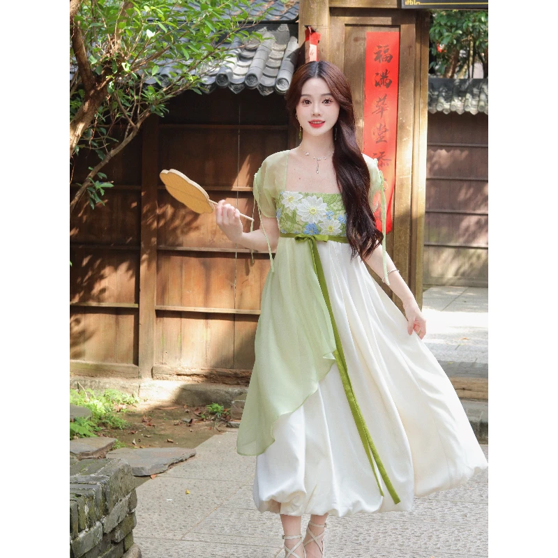 瑶西【薄荷之夏】女夏绿色长裙巨好看的连衣裙夏季汉服新中式裙子