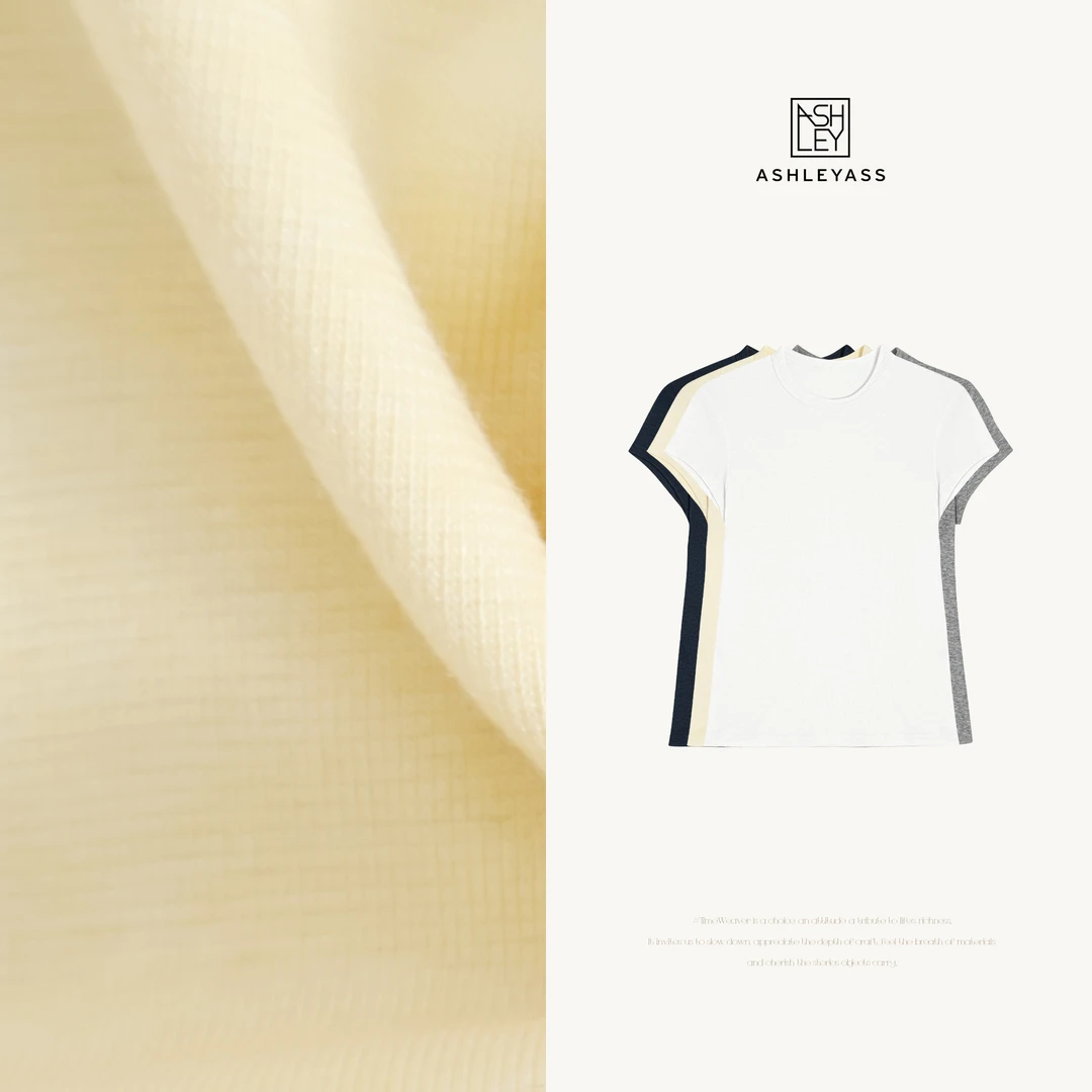 ashleyass“环保T”正肩小飞袖压线工艺圆领短袖T恤LSS250450W