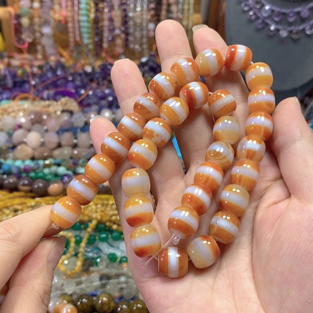 玛瑙/玉髓未镶嵌珠宝半成品一线天珠一条卡12mm