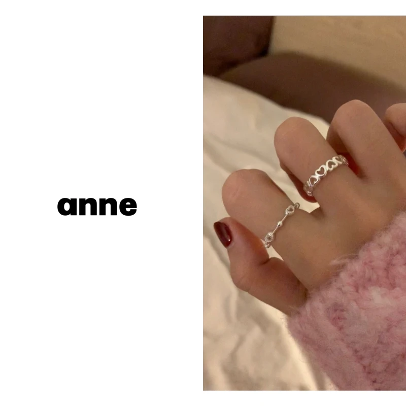 铜合金戒指 【甜心捕手】韩国小众设计镂空爱心戒指简约可调节戒指