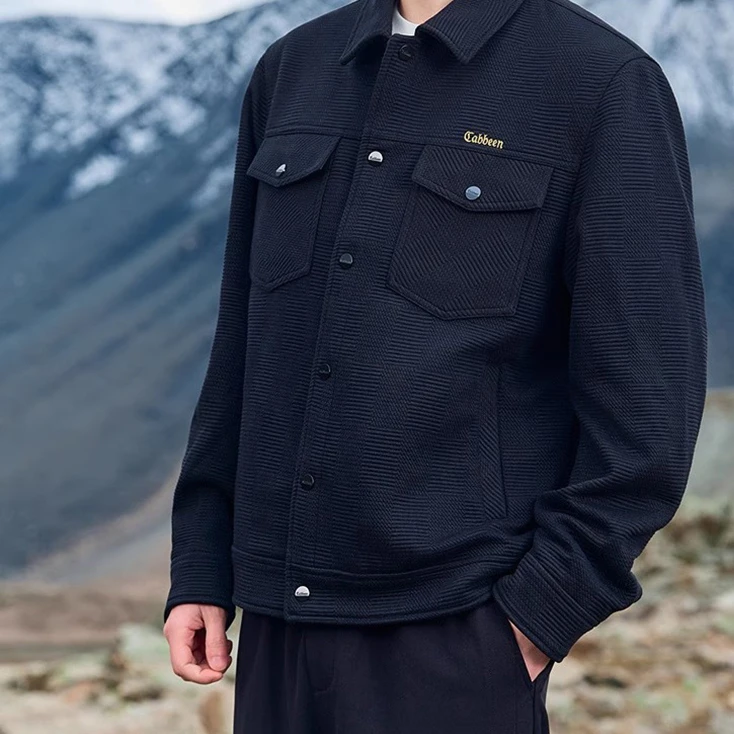 H1147.春秋男式夹克 翻领舒适休闲外套 黑色 时尚都市 微弹