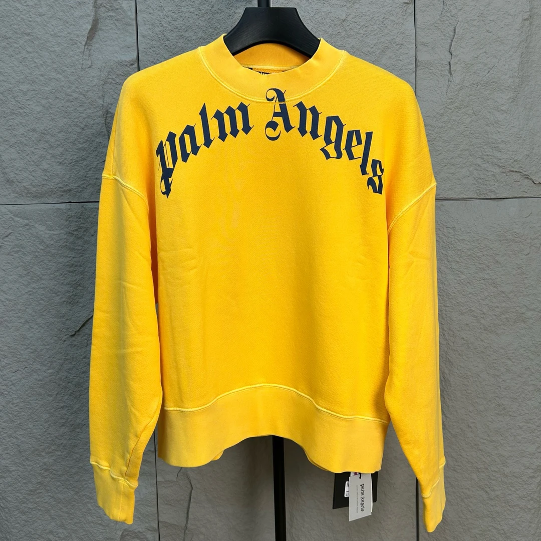 全新未使用  Palm angels 胸口圆弧logo黄色卫衣 S码 ys000793