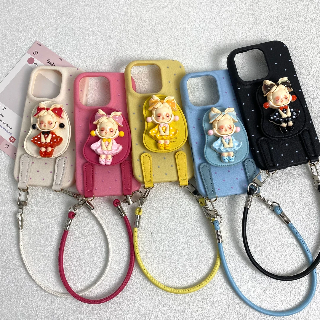 卡通立体公仔支架斜挎绳适用苹果1615手机壳华为荣耀oppovivo小米