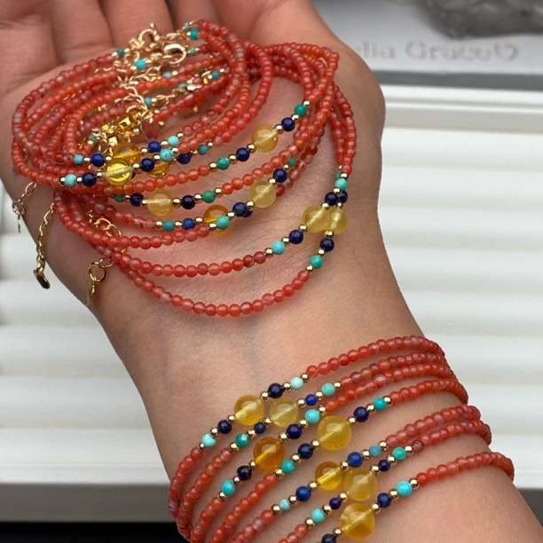 天然青金石南红小米珠女款时尚可调节手链