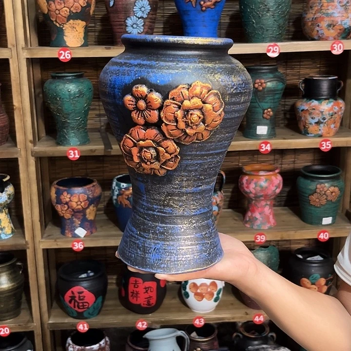 红陶浮雕花盆炸炸炸