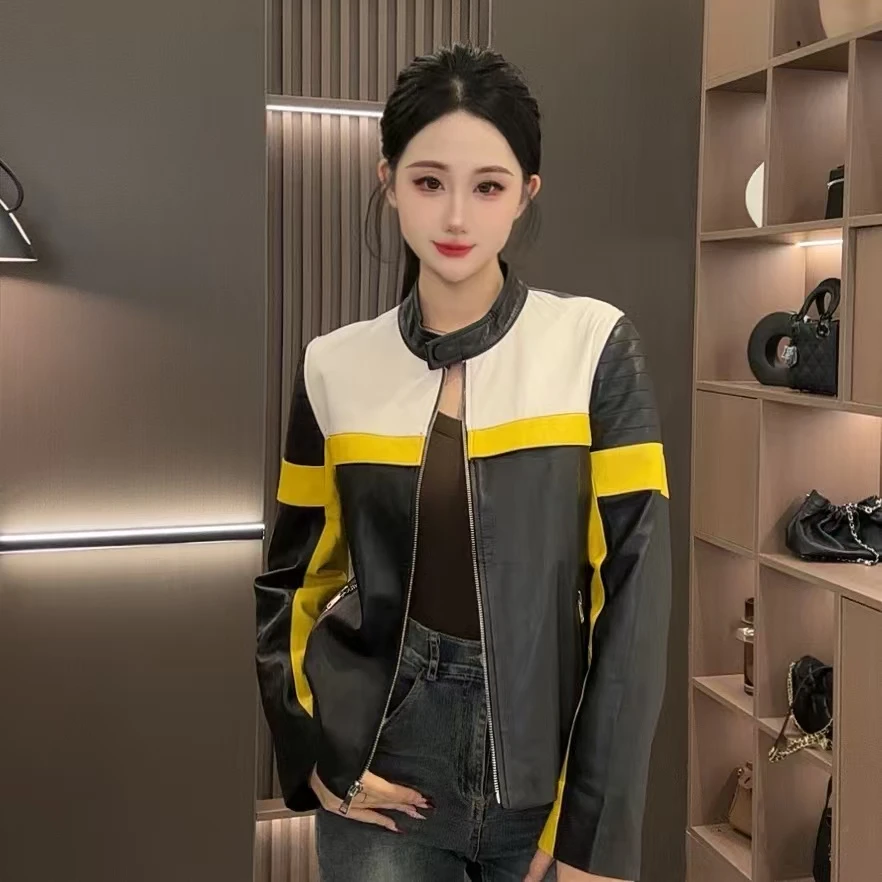 【七月推荐】撞色机车风时尚潮流外套女-QIYUE-273