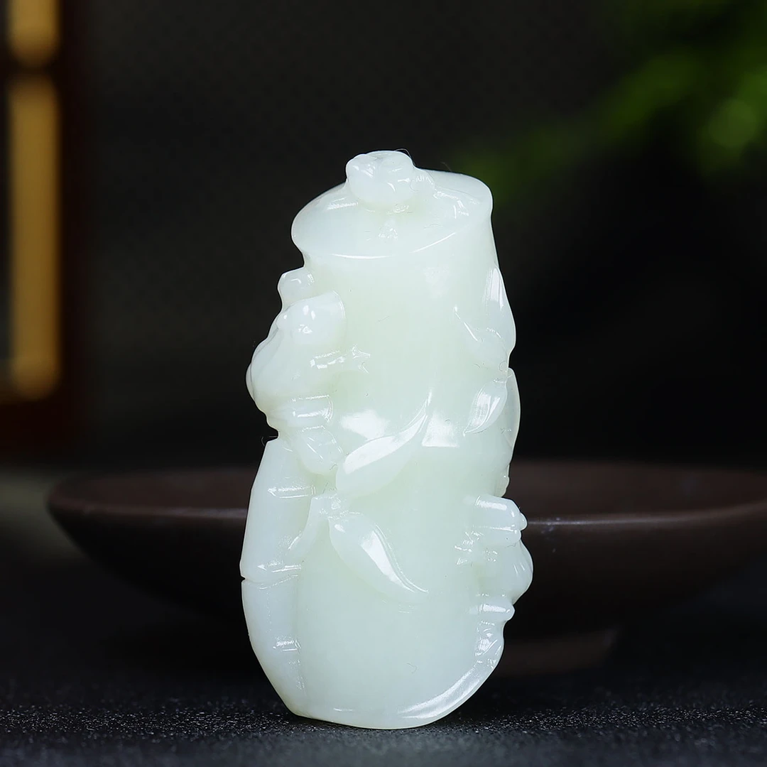 111868和田玉白玉竹子挂件