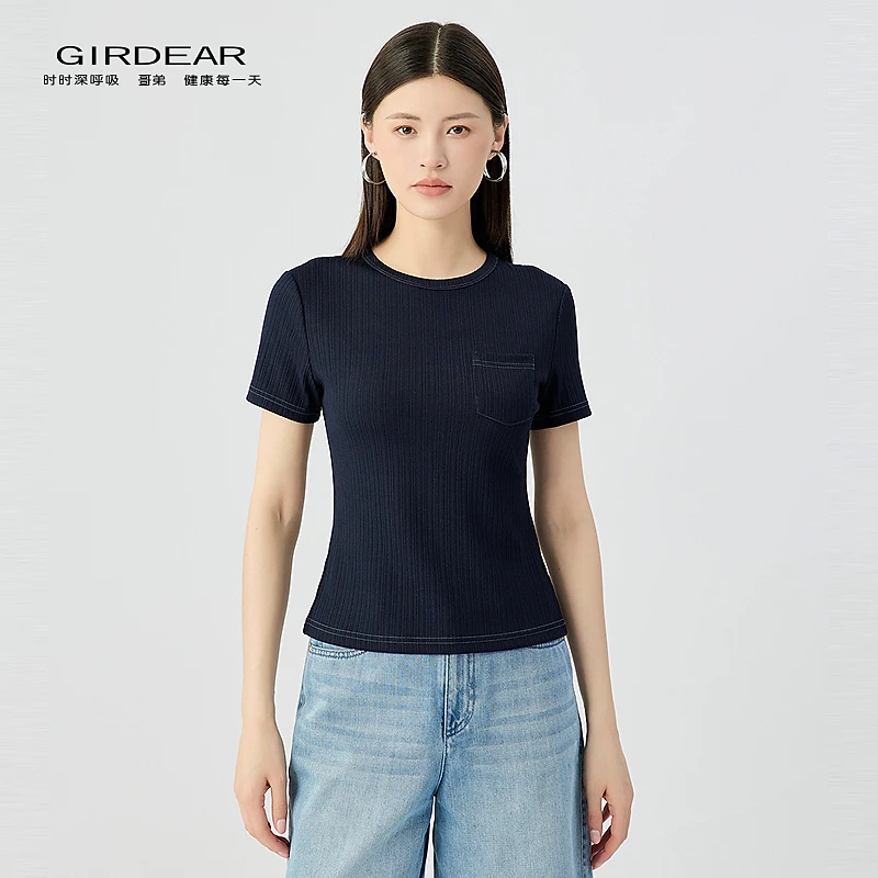 哥弟  品质女装经典百搭舒适时尚通勤简约国标圆领超值T恤130060