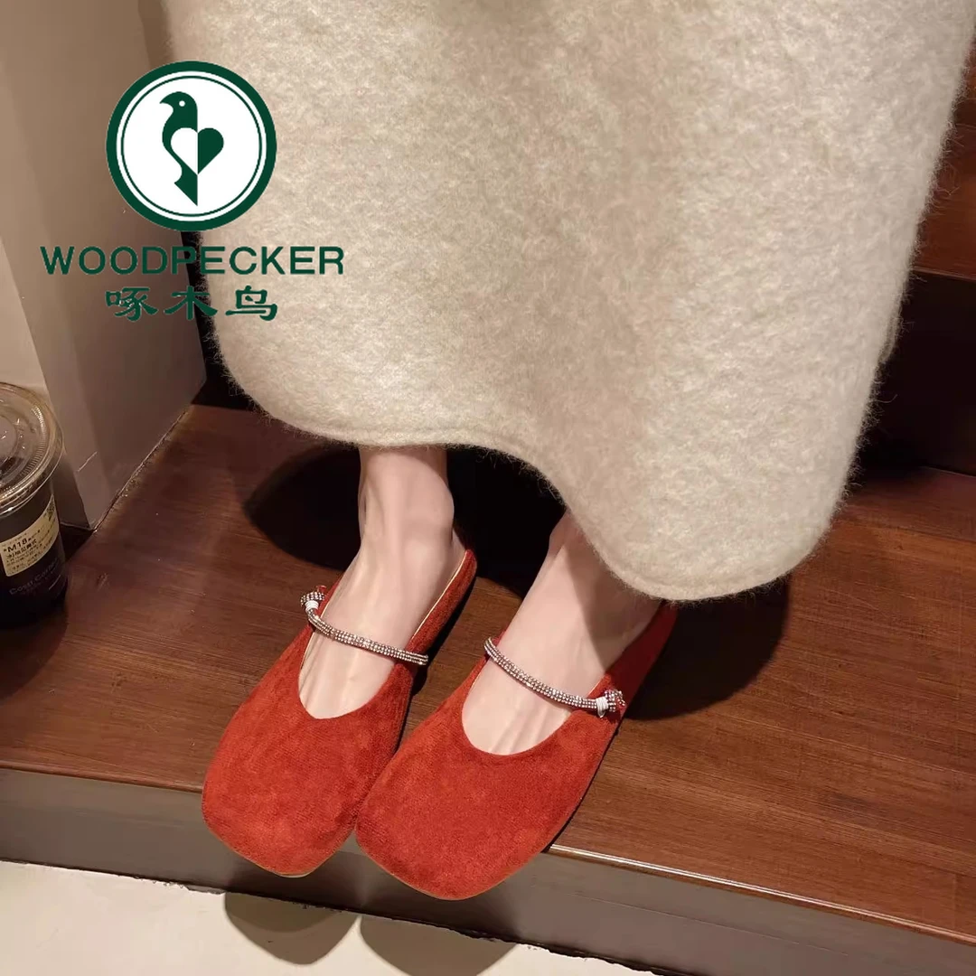 啄木鸟温柔平底包头拖鞋女夏季外穿2025新款鞋子水钻圆头玛丽珍鞋