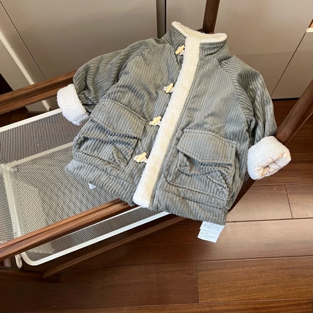 【编号K833】250281-05-儿童毛毛拼接灯芯绒外套浅绿色-X11