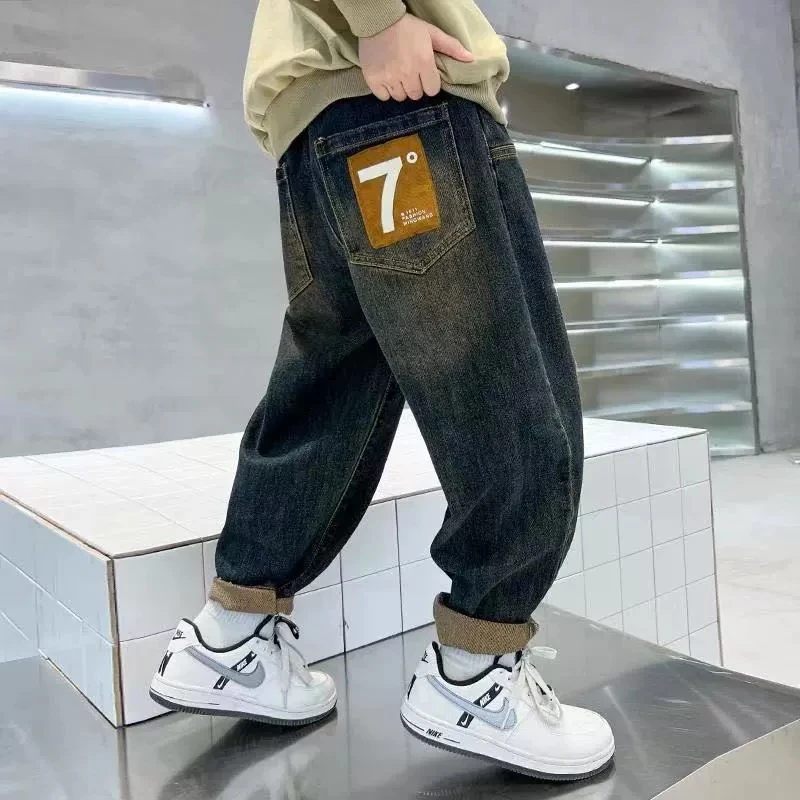 男童裤子春秋款2025新款儿童春季痞帅气时髦牛仔裤男孩长裤直筒裤