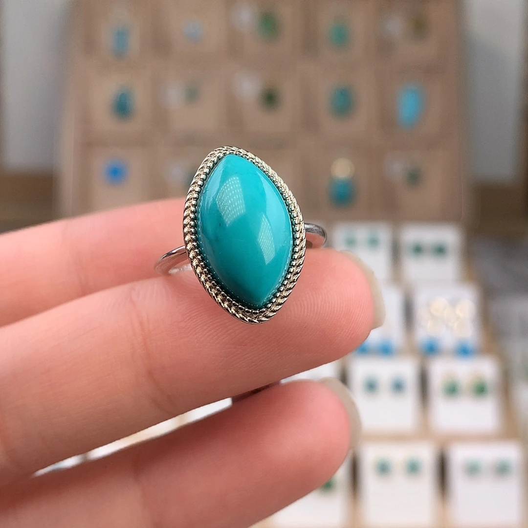 绿松石银S925镶嵌戒指