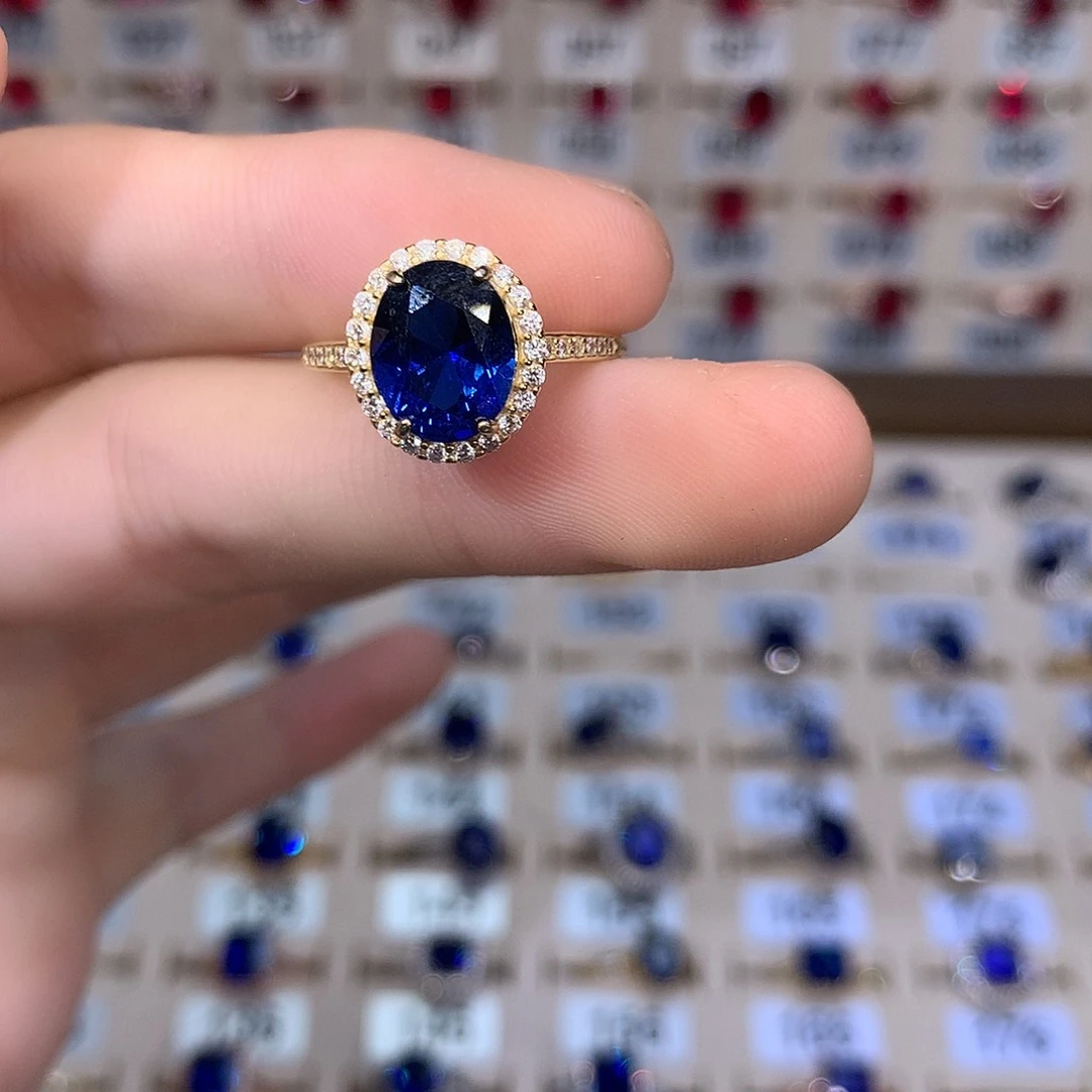 蓝宝石戒指银S925镶嵌金色810