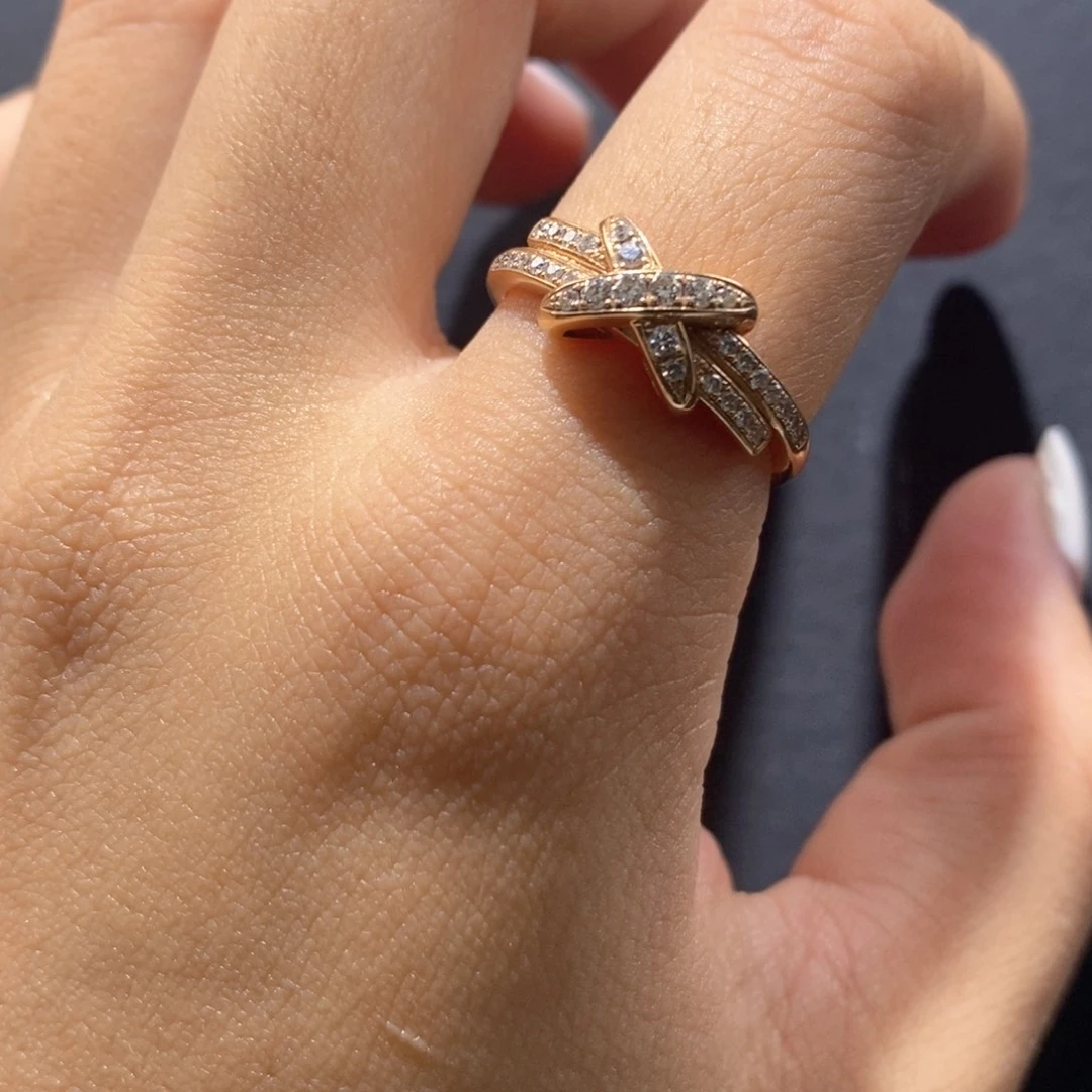 戒指/指环18K金镶嵌钻石交叉满钻戒指k玫14