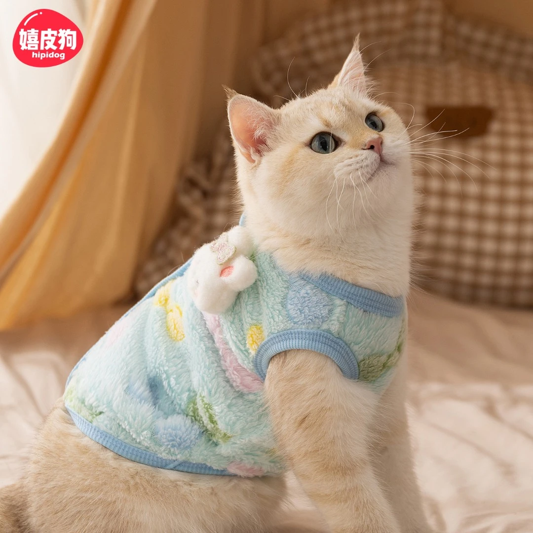 可爱猫咪卡通立体配饰衣服秋冬季可牵引保暖小型宠物幼猫绒衣0577