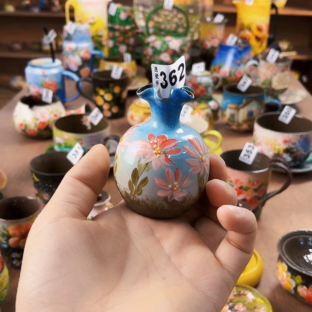 纯纯油画风茶盘纯纯莫奈油画风花瓶