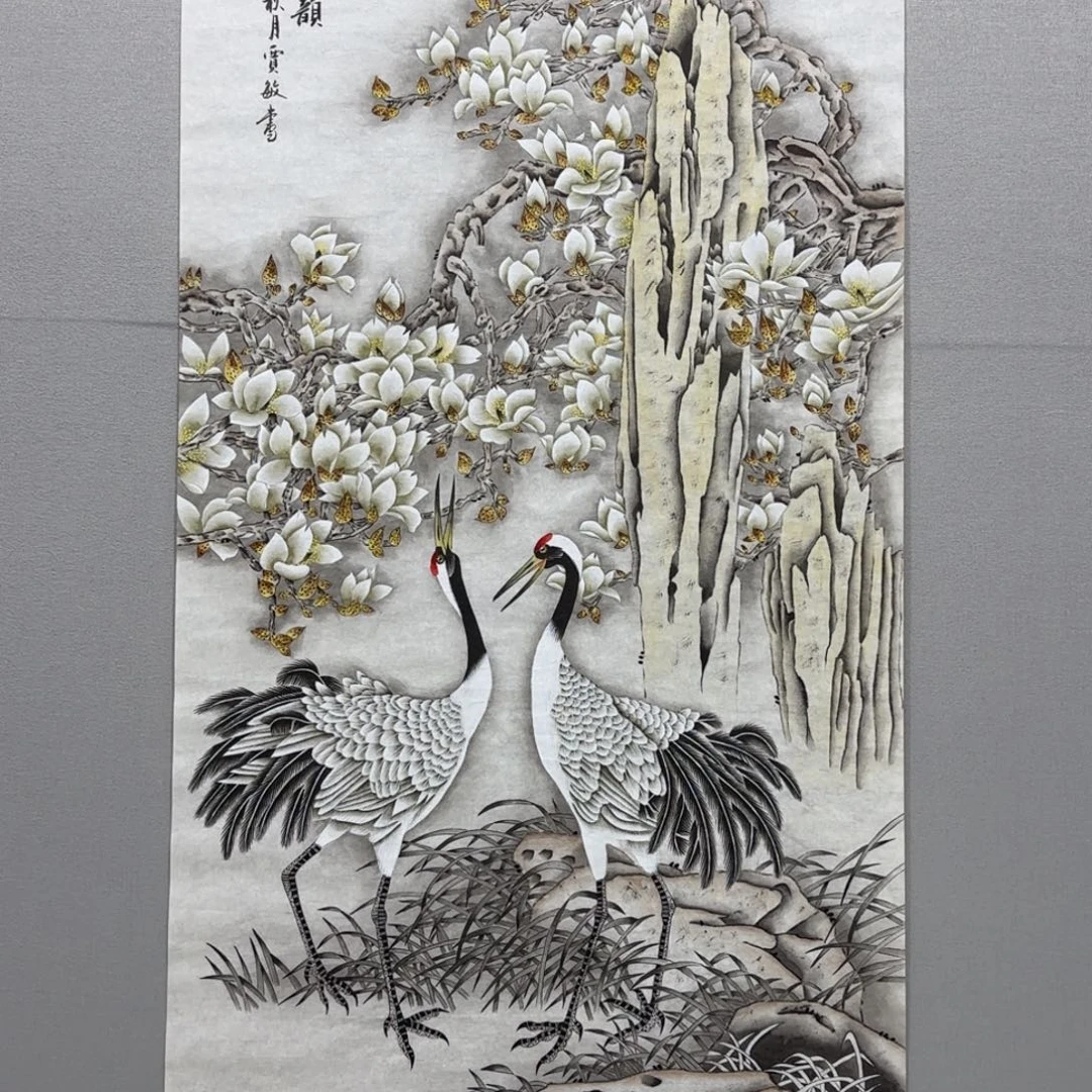 国画精品工笔仙鹤图贾敏