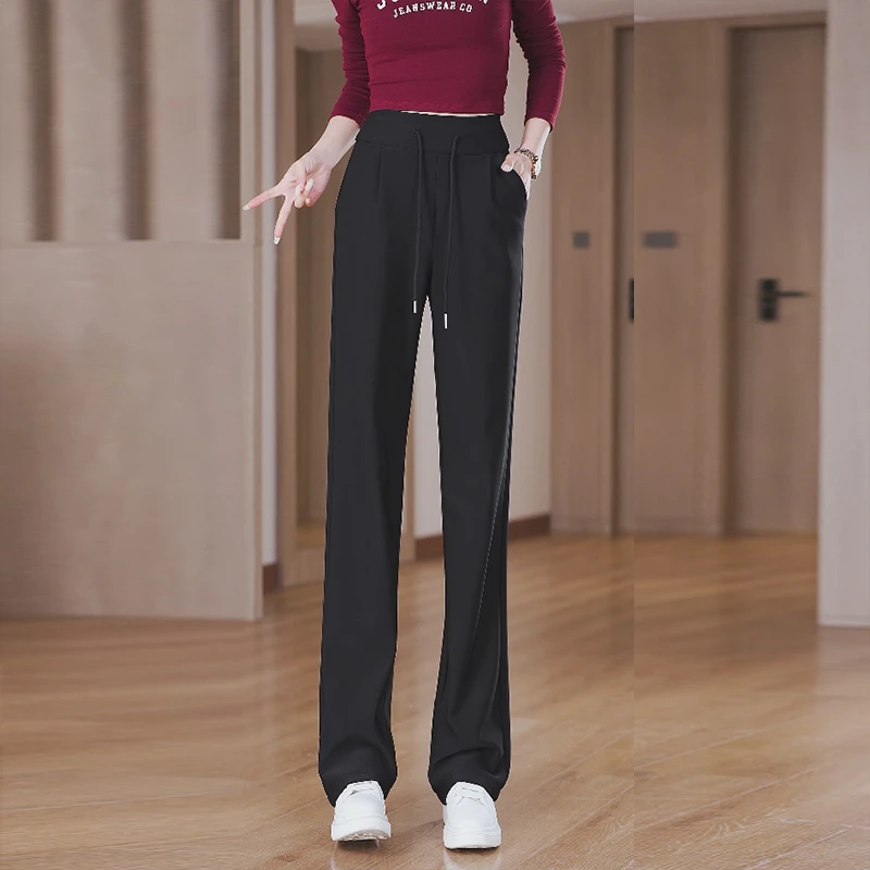 2025春秋装新款女裤窄版直筒裤阔腿裤女百搭显瘦弹力裤子