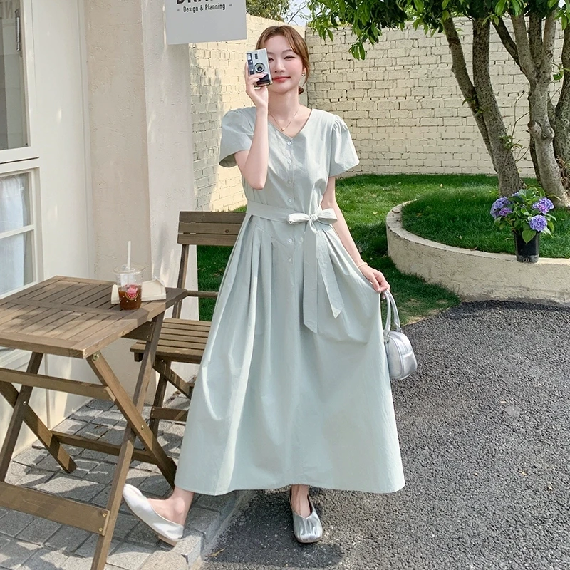 法式气质减龄系带收腰短袖连衣裙2025年夏季新款时尚洋气背心裙女