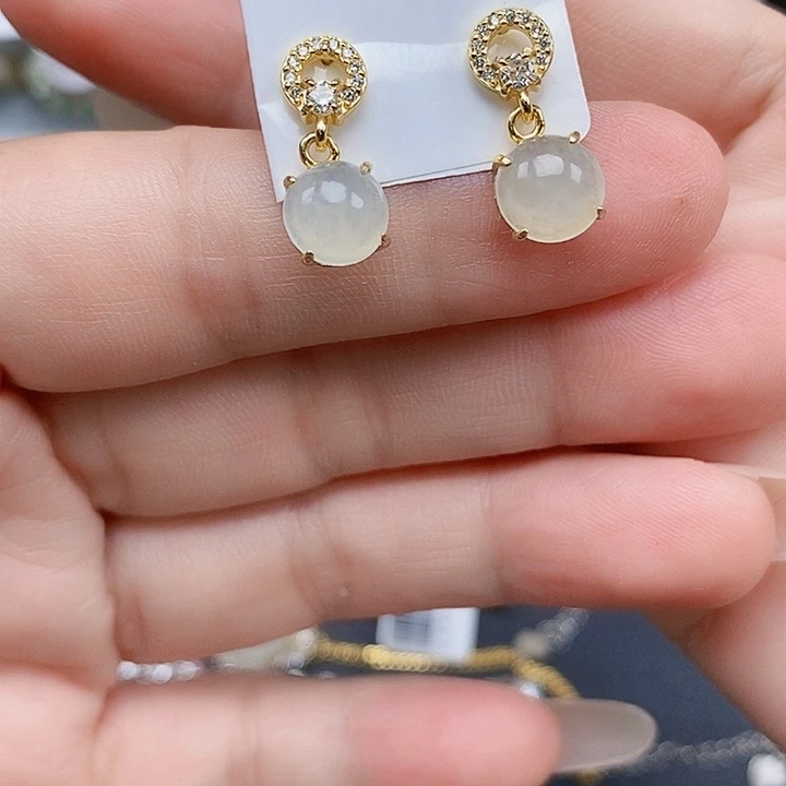 翡翠银S925镶嵌耳饰缅甸翡翠