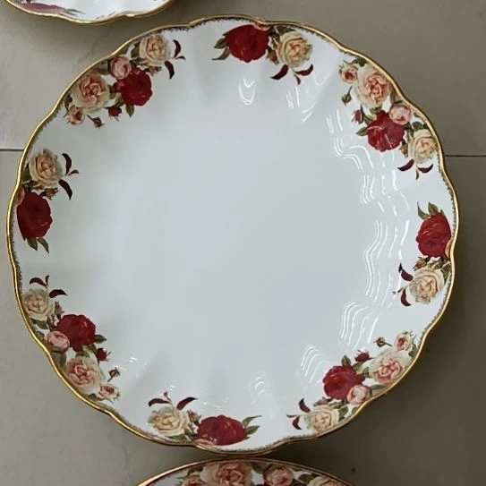 新疆西藏拍2个包邮金秋玫瑰手工拍金口径31厘米高6厘米大盘鸡盘