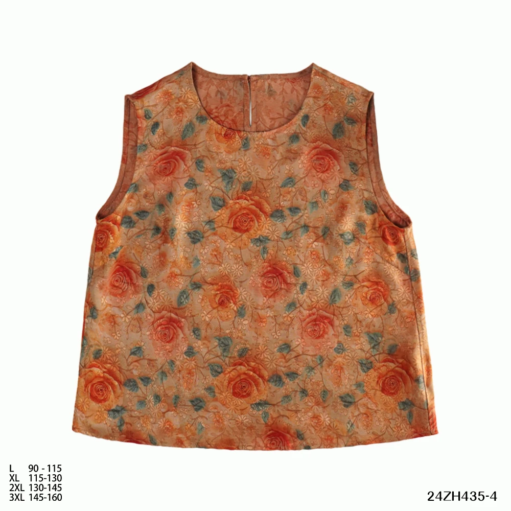 MM 2025新款时尚优雅炫彩牡丹无袖圆领女上衣国风背心24ZH435-4