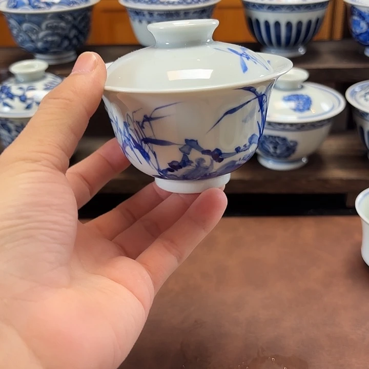 景德镇纯手工手绘兰花写意盖碗