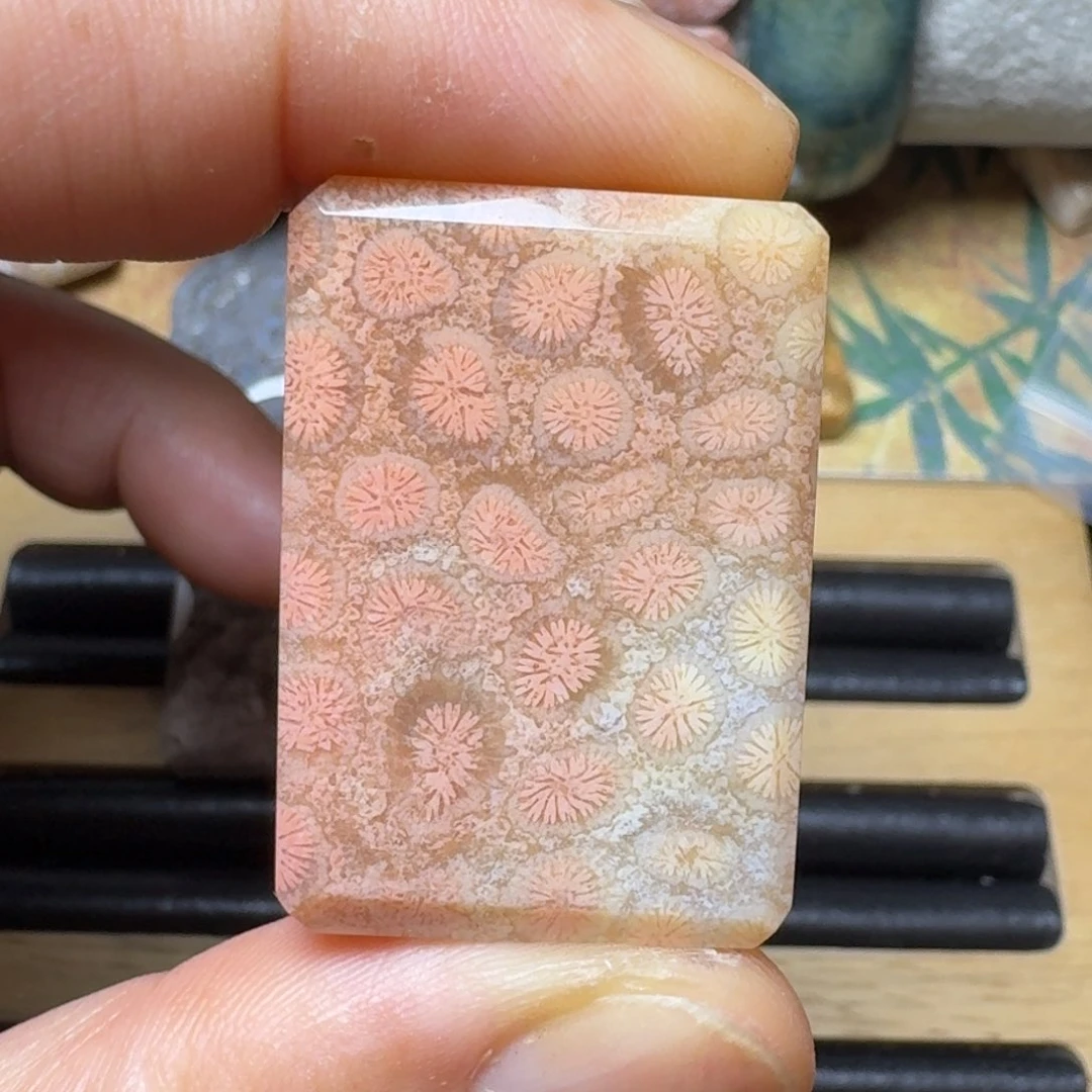 硅化玉手工牌 橙 粉果冻花未镶嵌