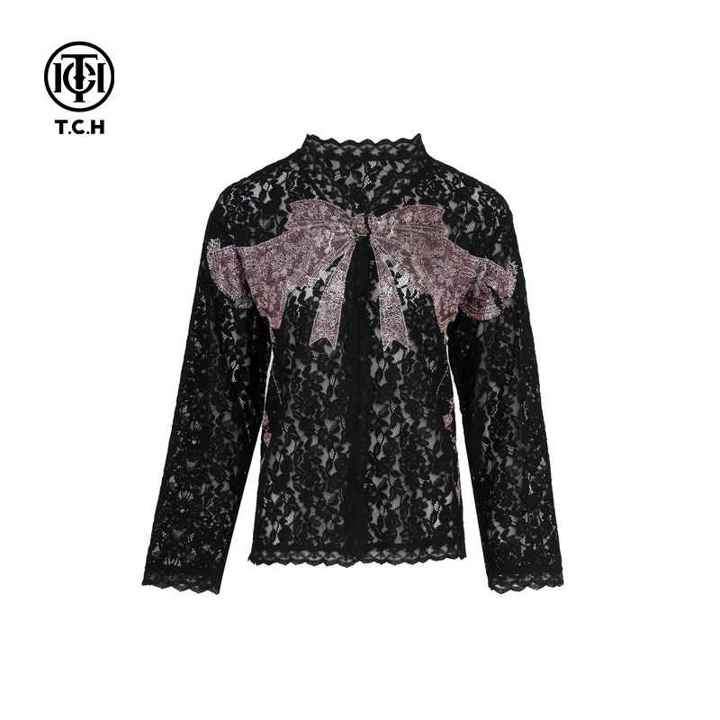 私服-TCH潮牌25春夏新款蝴蝶结烫钻针织开衫T75A43E5013