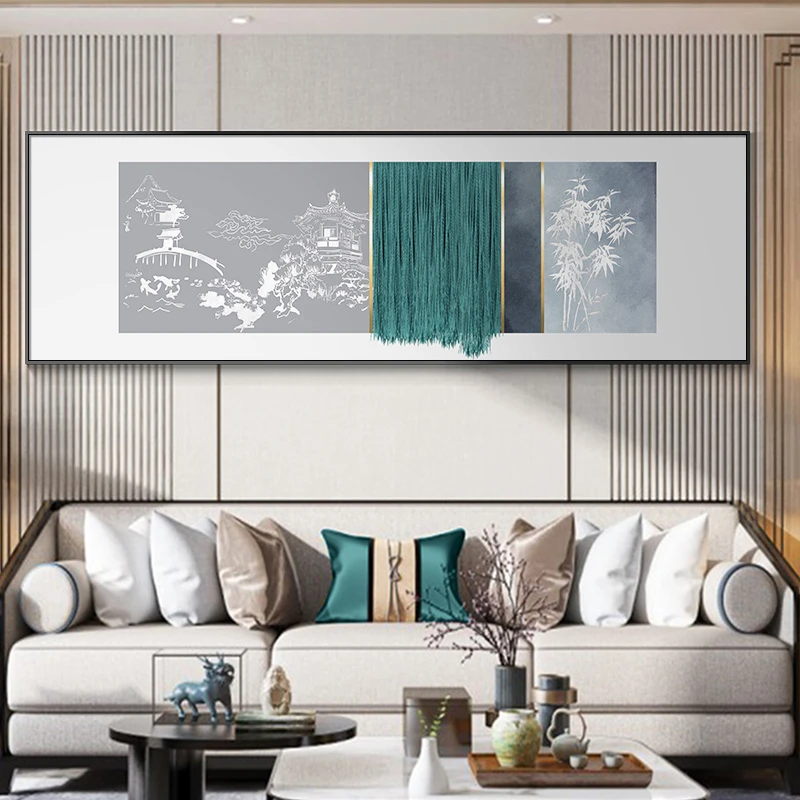 新中式客厅沙发背景墙装饰画古韵国风卧室床头横幅挂画茶室壁画