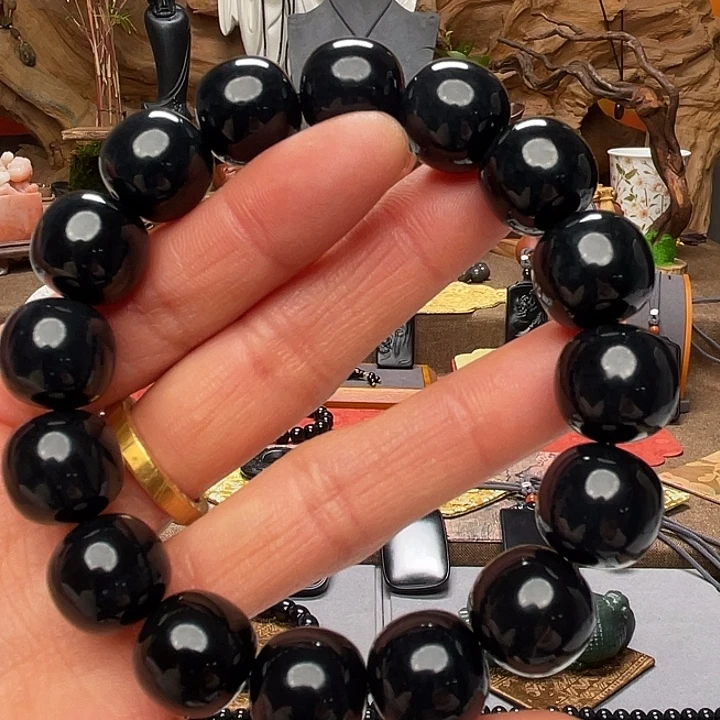 和田玉（墨玉）未镶嵌手串卡14高定老型年糕料