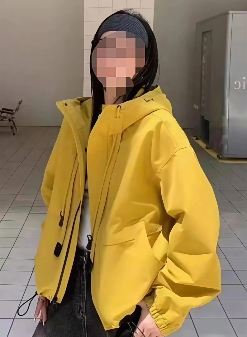 【0160#】宽松型常规拉链女短外套秋季潮流连帽休闲短款