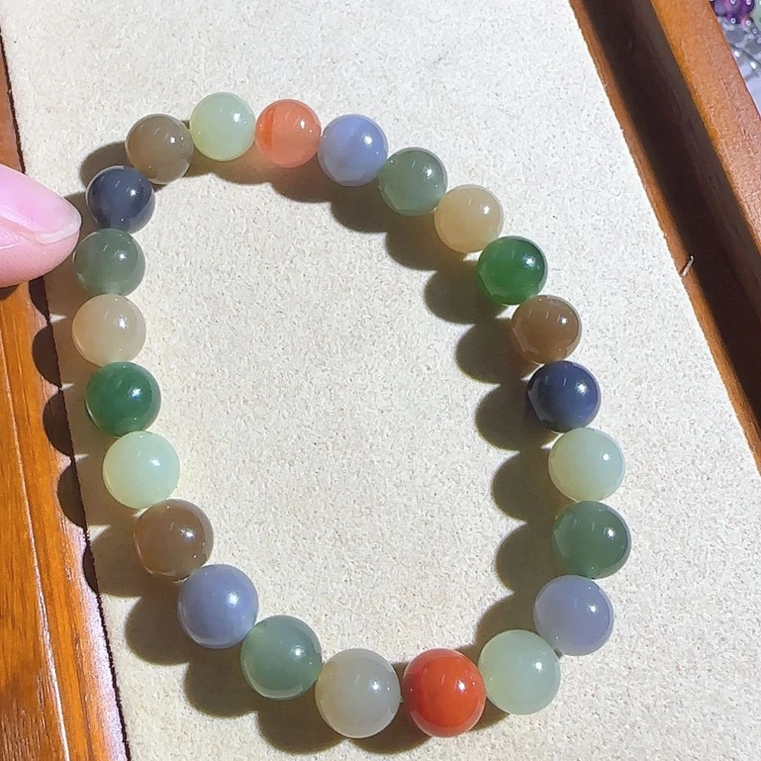 手串未镶嵌和田玉（碧玉）8mm精品碧玉多宝一条